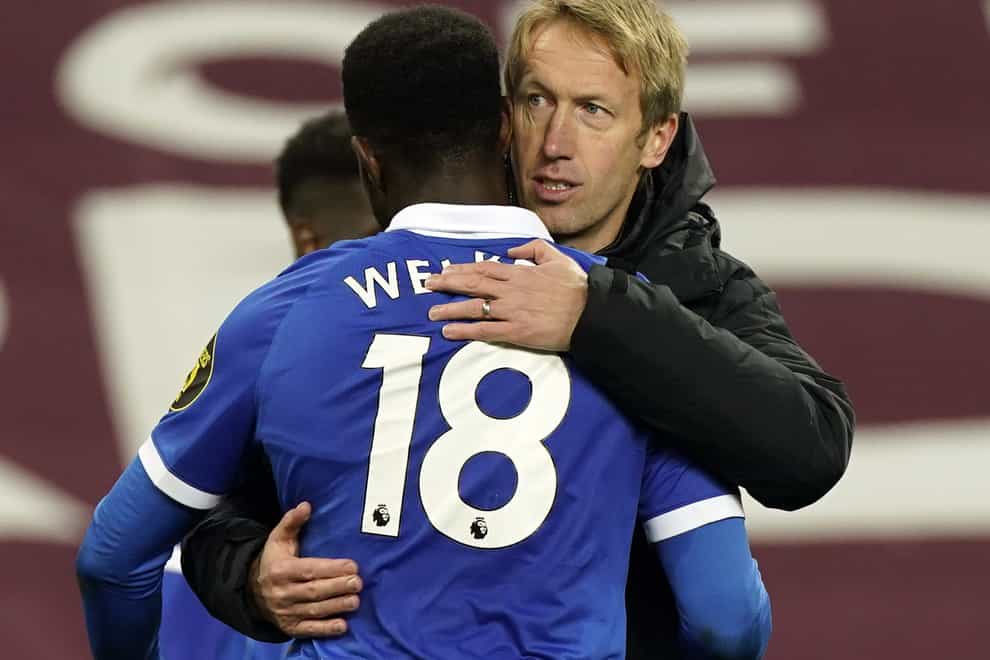 Brighton manager Graham Potter, right, has been impressed by Danny Welbeck