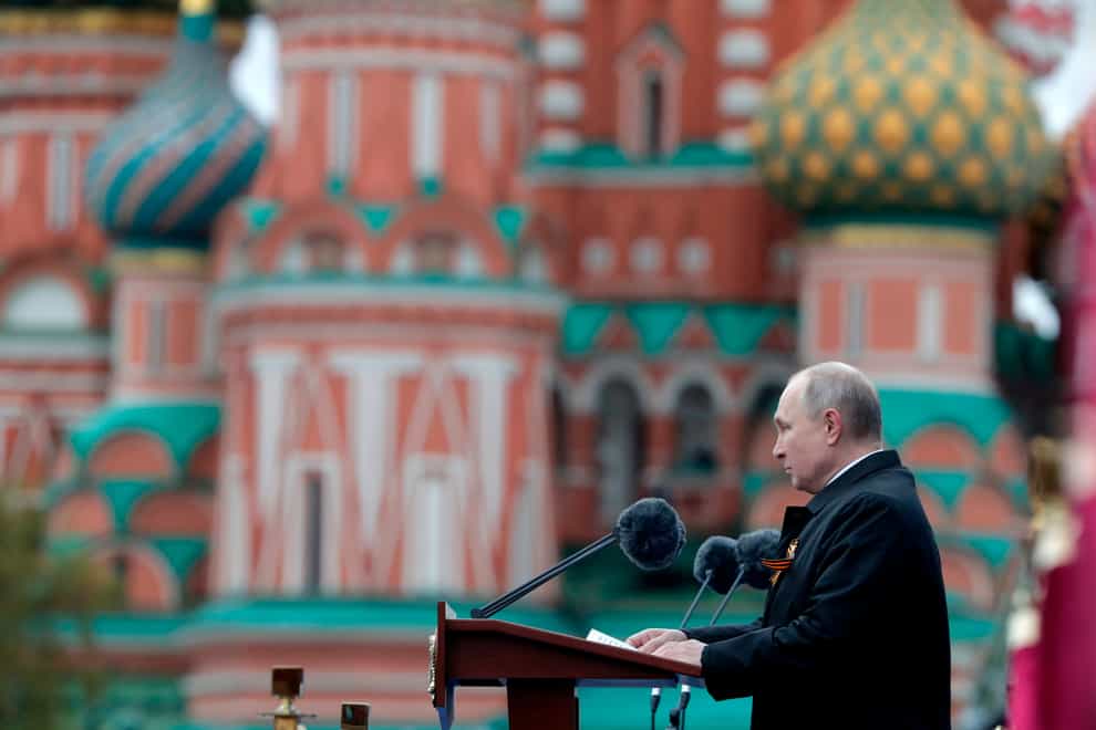 Vladimir Putin delivering his speech during the Victory Day military parade in Moscow