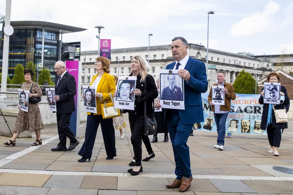 Families of Ballymurphy victims arrive at the International Convention Centre in Belfast