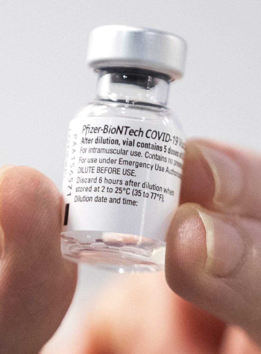 A vial of the Pfizer Covid-19 vaccine
