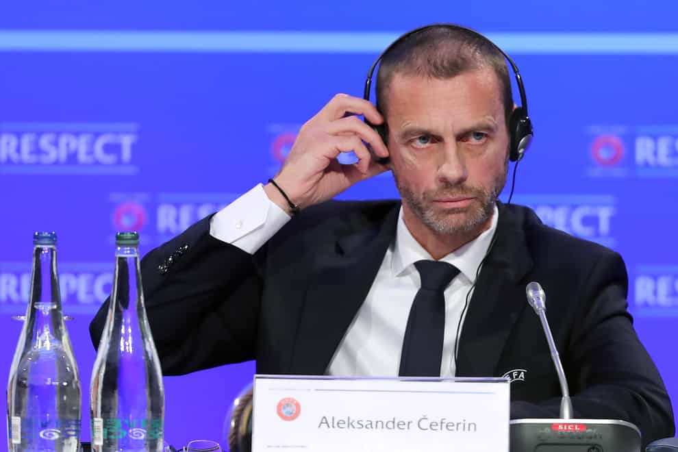 UEFA president Aleksander Ceferin speaks to the media
