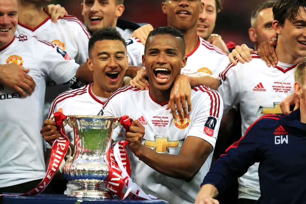 Antonio Valencia celebrates with the FA Cup after Manchester United's victory over Crystal Palace in the 2016 final