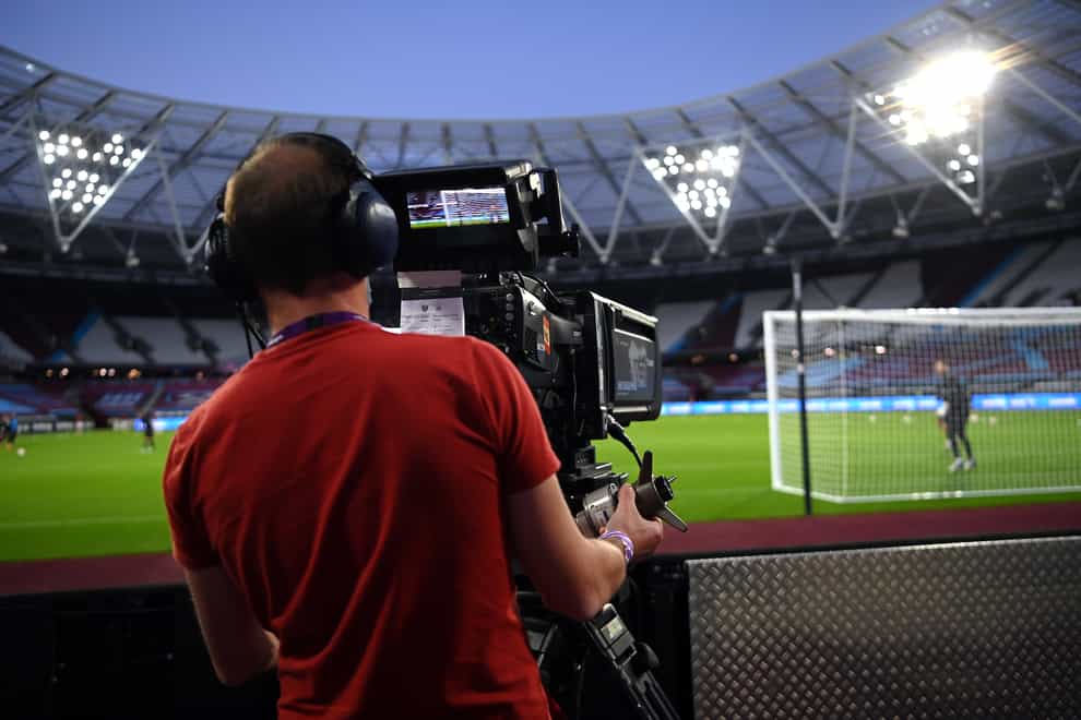 A television camera at a Premier League match