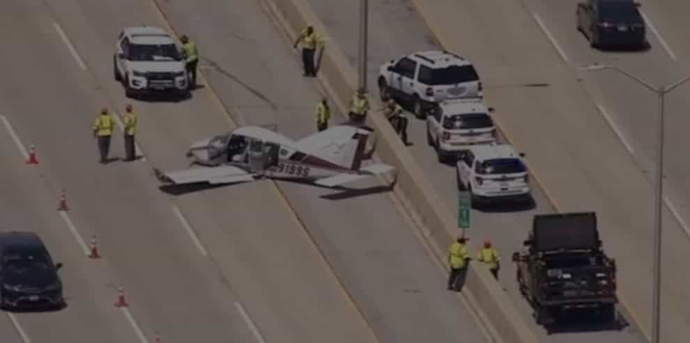 The plane on the interstate road