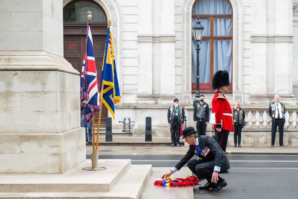 Wreath being laid at Cenotaph
