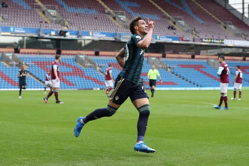 Rodrigo celebrates his first goal in Leeds' victory over Burnley