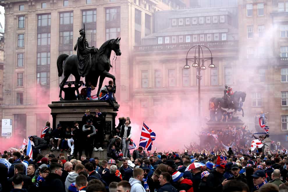 Rangers fans gathered to celebrate their side's title triumph
