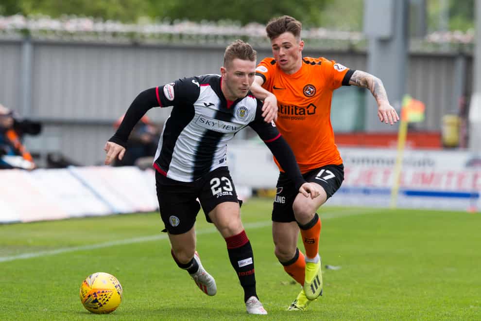 Dundee United's Jamie Robson (right) was sent off in the goalless draw with St Mirren