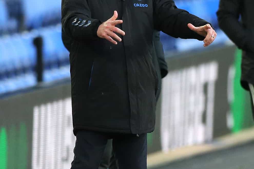 Everton manager Carlo Ancelotti gestures during the Premier League match at Goodison Park