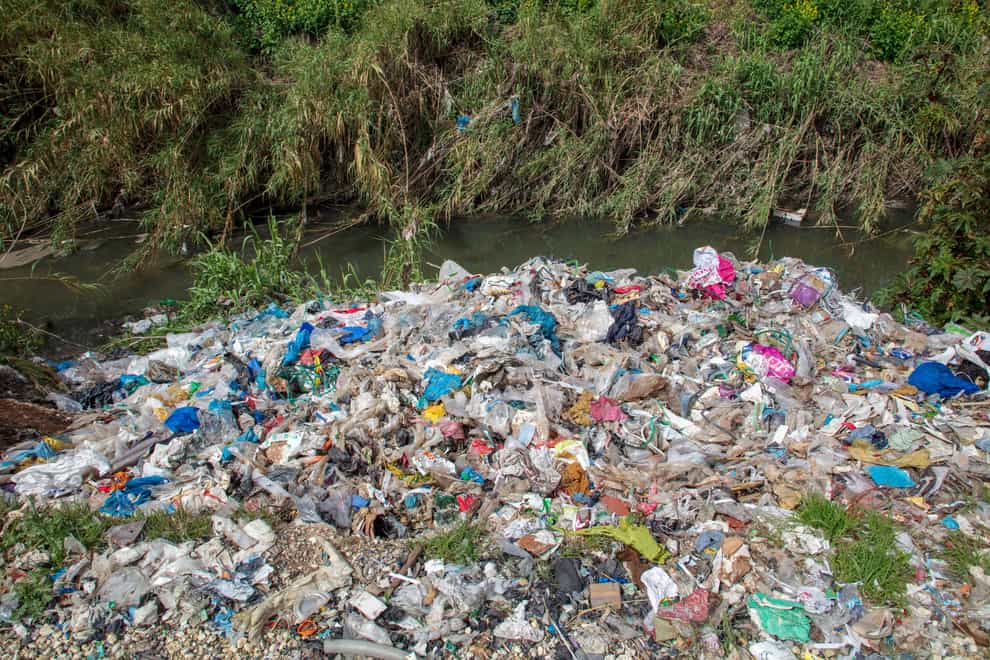 Plastic waste dumped and burned in Adana province in Turkey