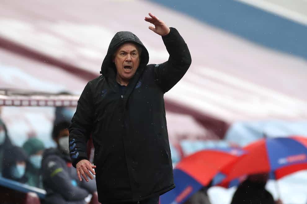 Everton manager Carlo Ancelotti reacts angrily on the touchline