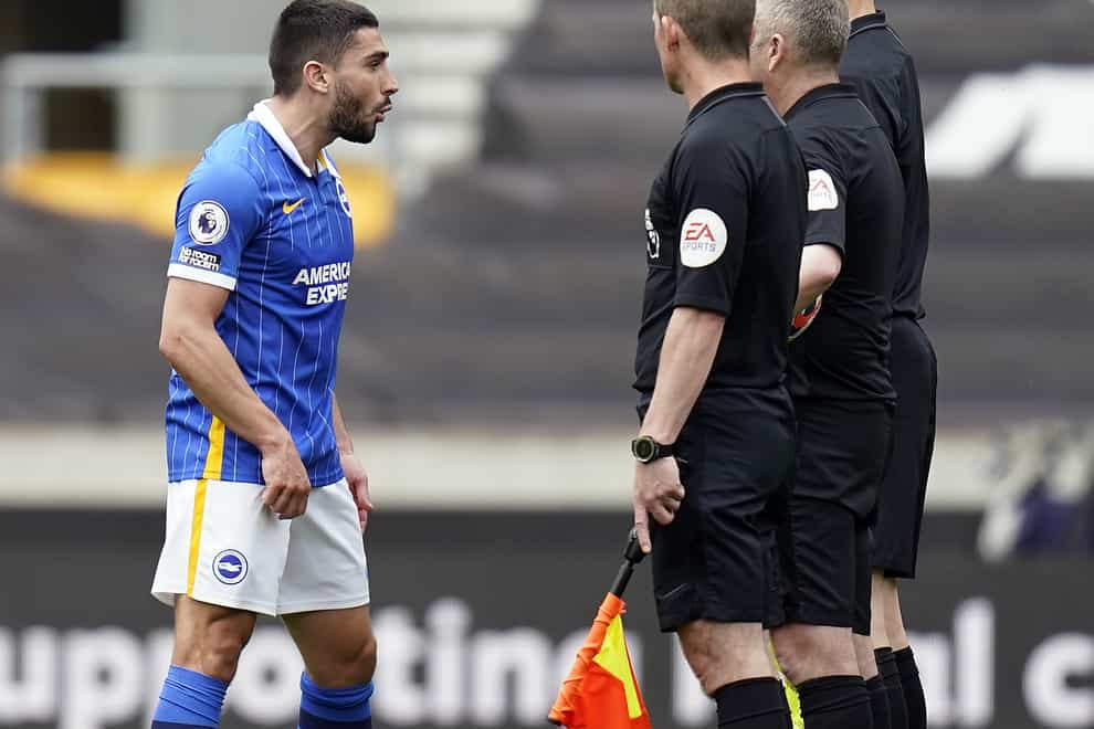 Neal Maupay was sent off following his reaction to Brighton's loss at Wolves.