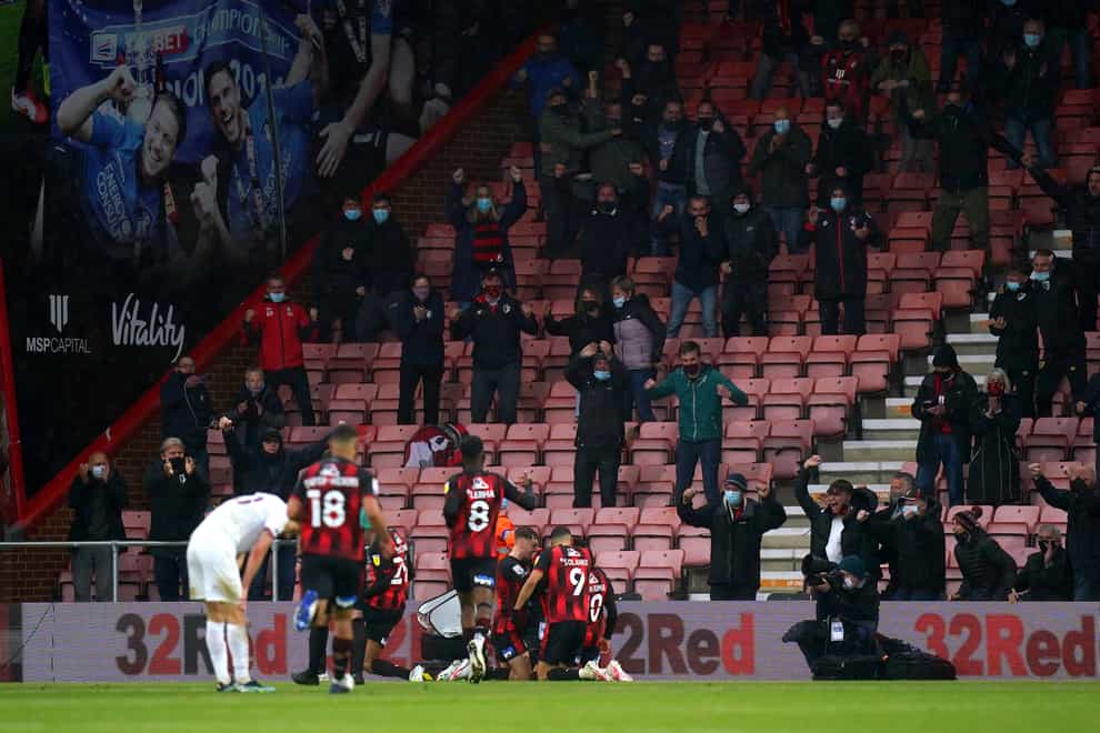 Bournemouth players celebrate in front of their fans