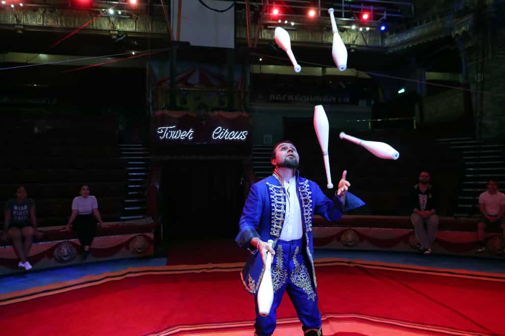 Members of the Tower Circus in Blackpool practise ahead of reopening