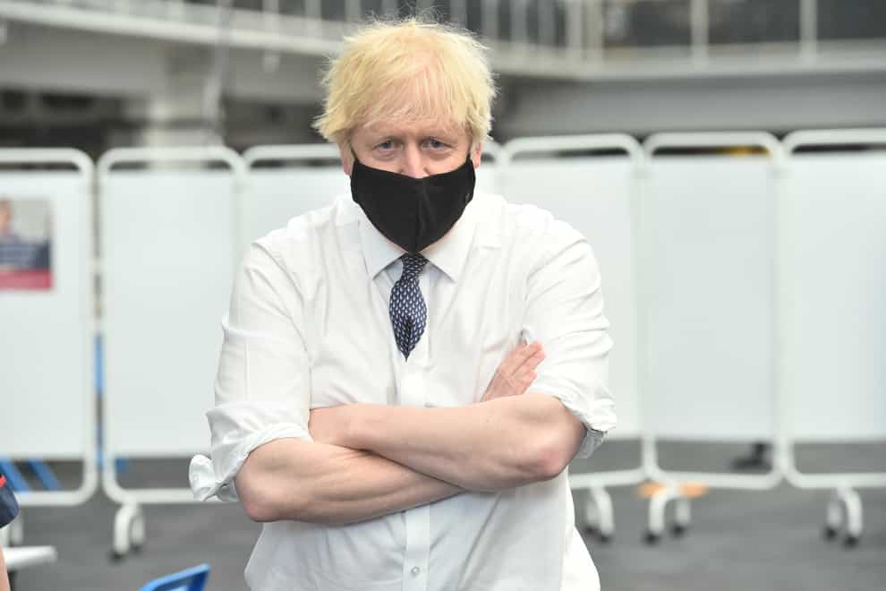 Prime Minister Boris Johnson visiting a Vaccination Centre at the Business Design Centre in Islington (Jeremy Selwyn/Evening Standard/PA)