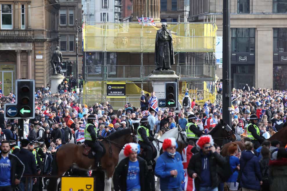 Rangers fans in George Square, Glasgow