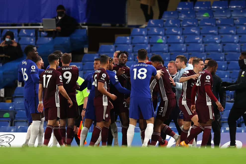 Tempers flared late on in Chelsea's win over Leicester