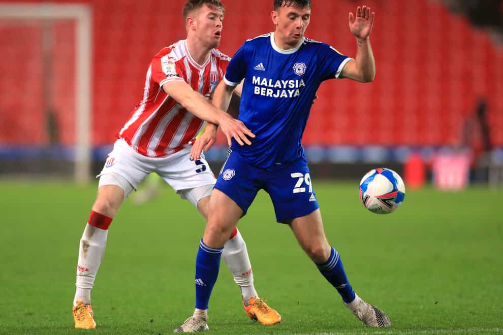 Mark Harris, right, in action for Cardiff