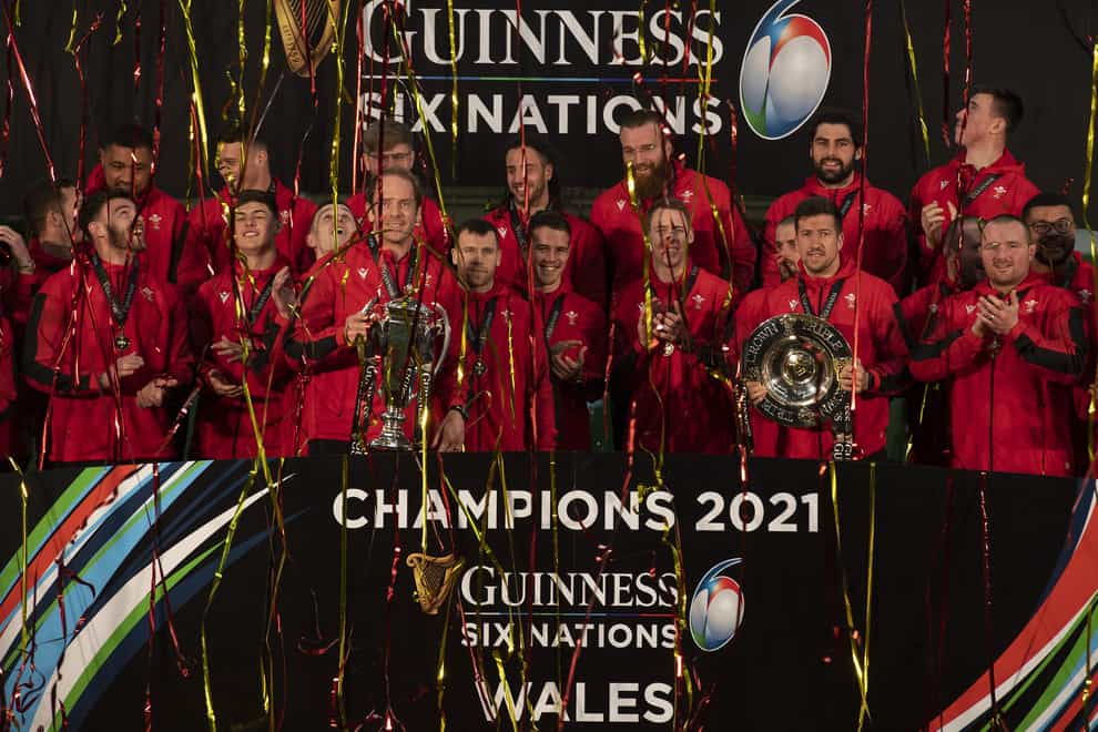 Wales celebrate their victory in the 2021 Six Nations