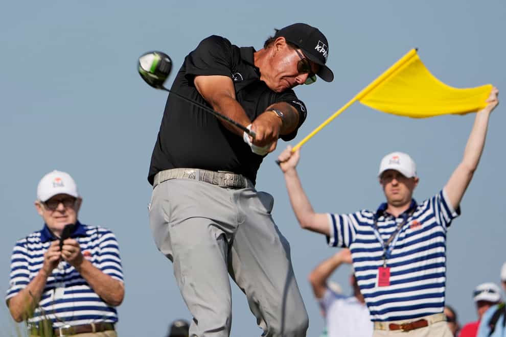 Phil Mickelson held the clubhouse lead in the US PGA Championship