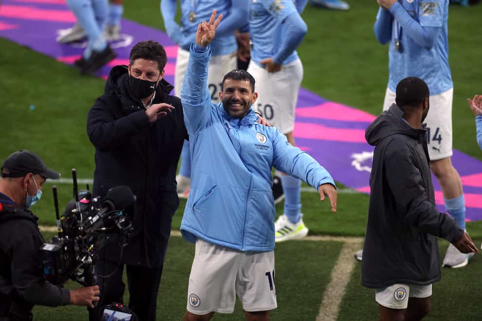 Sergio Aguero waved goodbye to Manchester City's home fans on Sunday