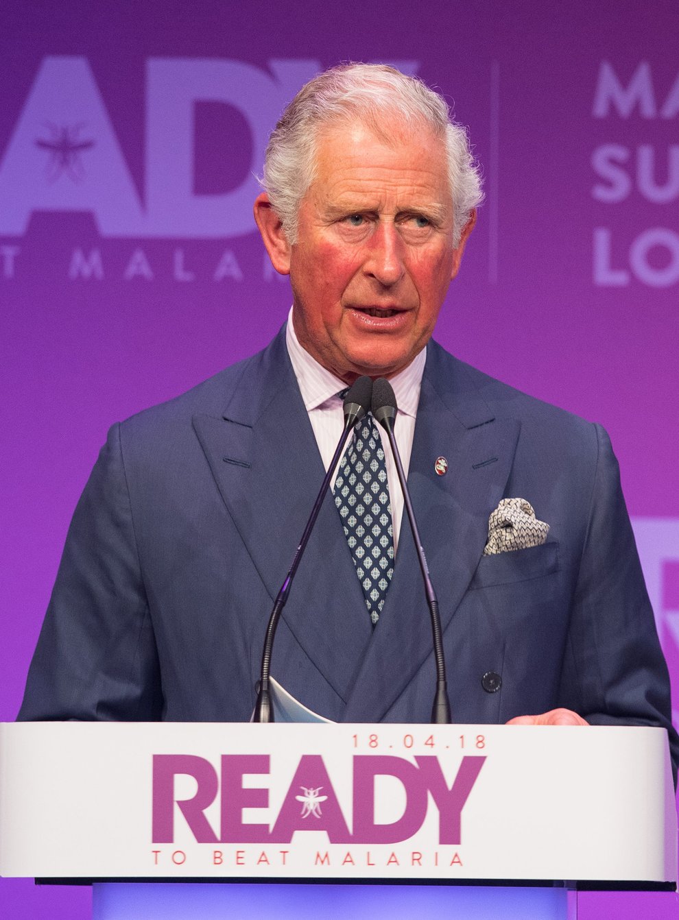 The Prince of Wales speaking at the Malaria Summit in 2018