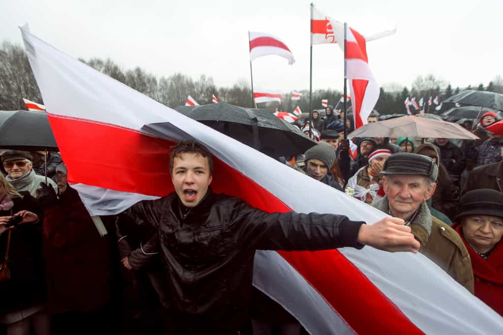 Roman Protasevich attends an opposition rally in Minsk, Belarus, in 2012
