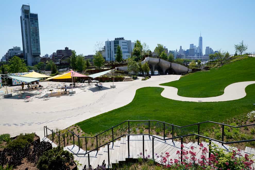 Little Island, a new public park featuring winding paths, staircases and views of New York City and the Hudson River