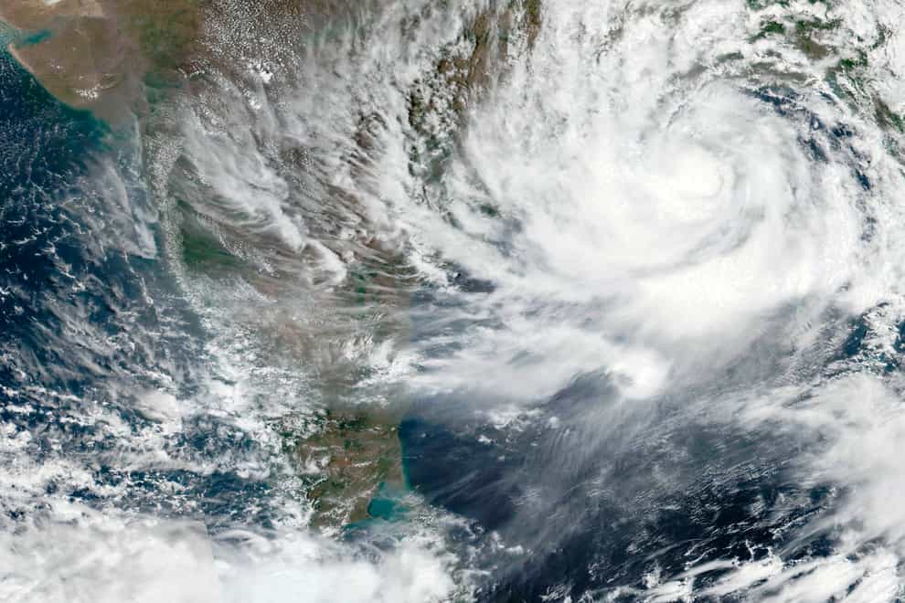 A Nasa satellite image from Tuesday shows Cyclone Yaas approaching India’s eastern coast
