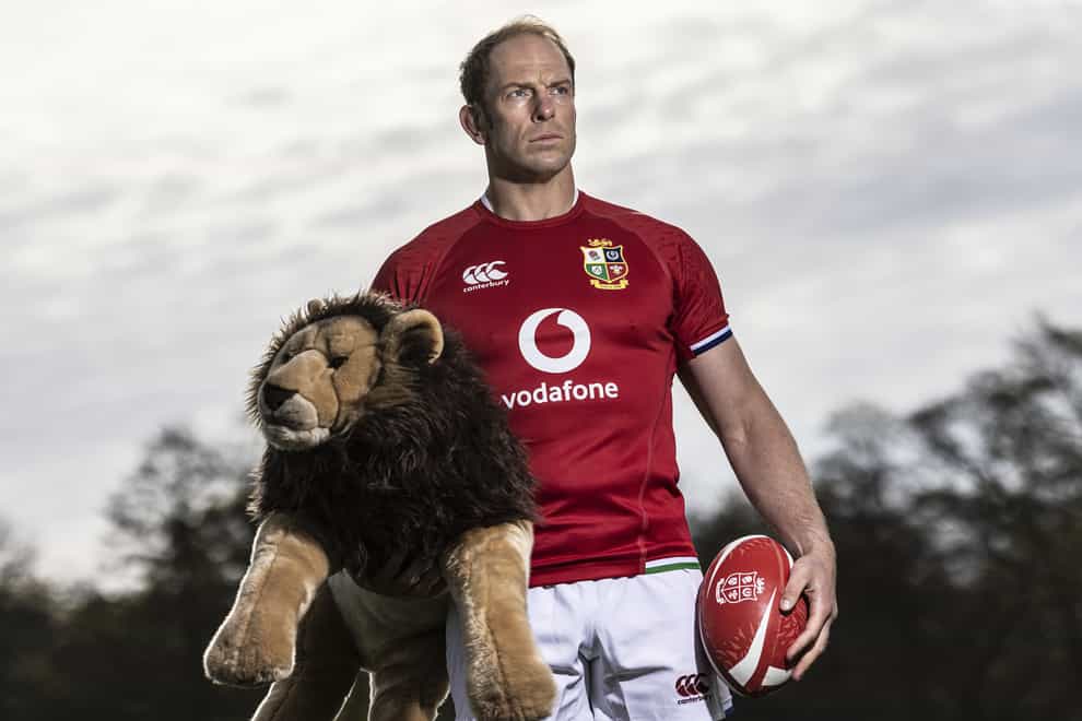 Lions captain Alun Wyn Jones holds the mascot