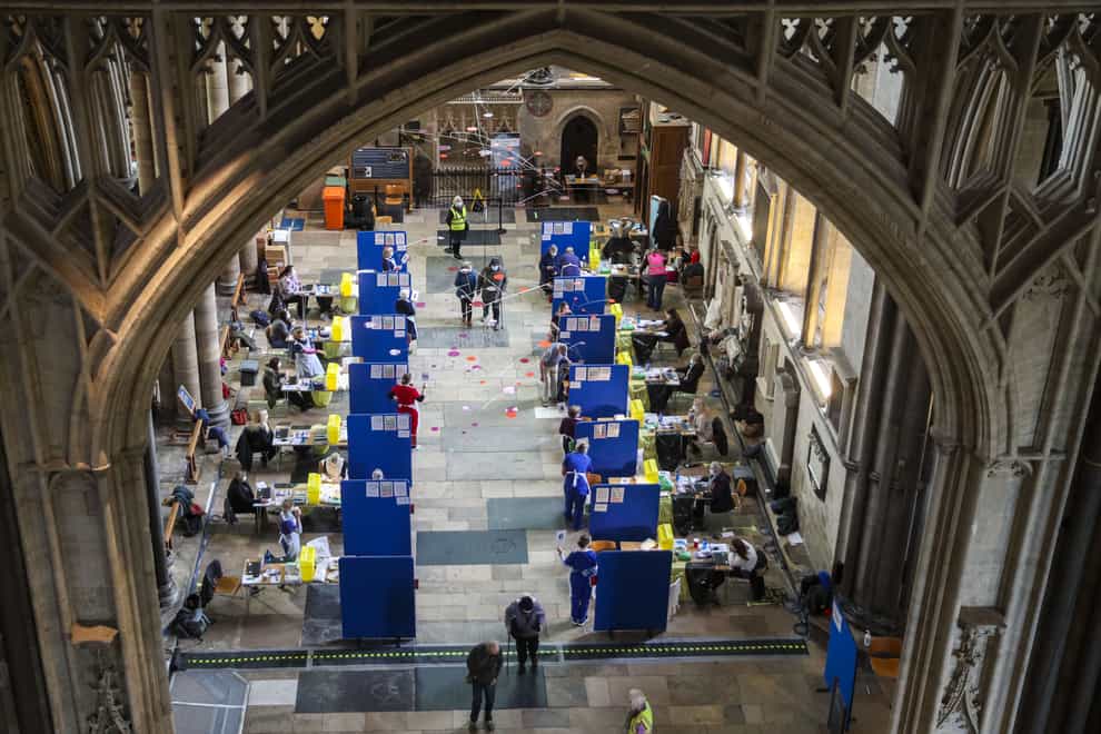 Cubicles inside Salisbury Cathedral, Wiltshire, for people to receive an injection of the coronavirus vaccine (Steve Parsons/PA)