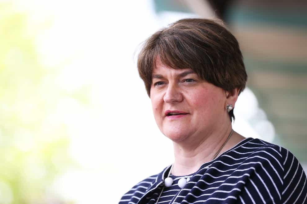 First Minister Arlene Foster at the Strand Centre Cinema in east Belfast to mark the reopening of indoor arts venues, after the latest easing of the Covid-19 rules in Northern Ireland (Liam McBurney/PA)