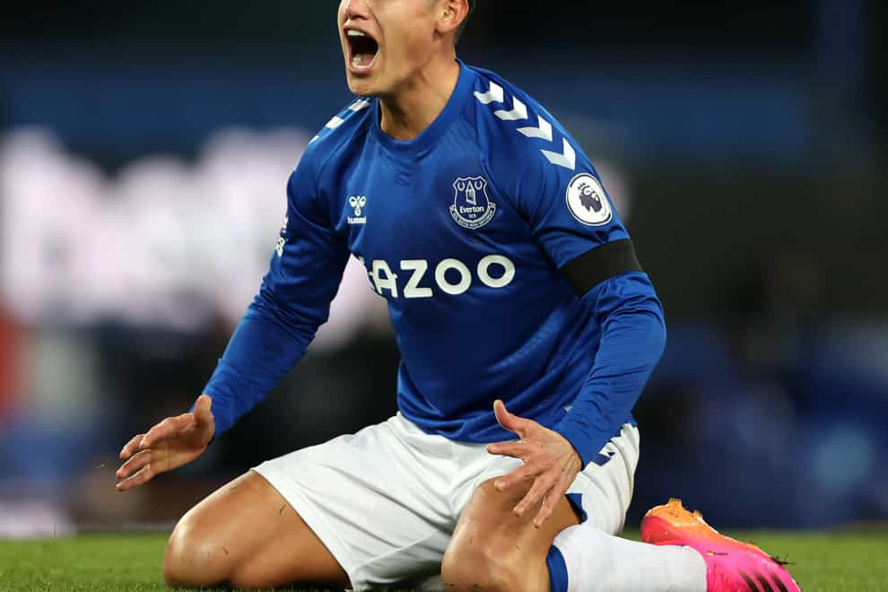 Everton’s James Rodriguez shows his frustration