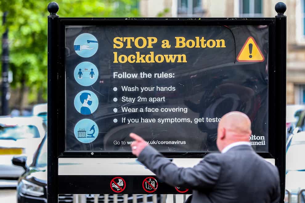 Coronavirus signage in Bolton town centre