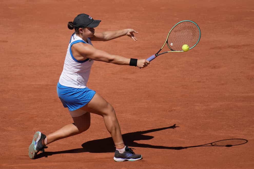 <p>Ashleigh Barty played with strapping on her left thigh</p>