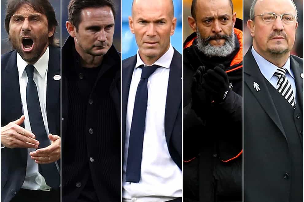 Antonio Conte, Frank Lampard, Zinedine Zidane, Nuno Espirito Santo and Rafael Benitez
