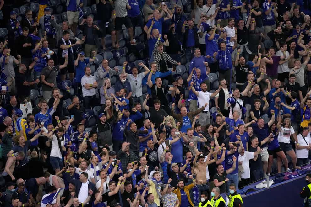<p>Chelsea fans at the Uefa Champions League final at Porto's Estadio do Dragao</p>