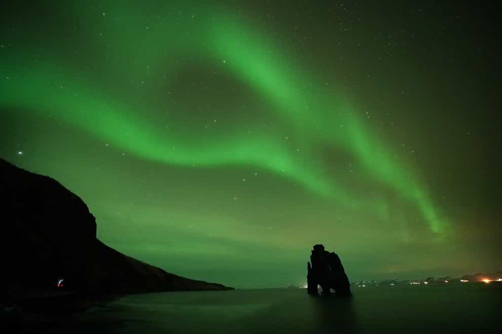 Northern Lights display at the Hvitserkur Rock in Vatnsnesvegur, Iceland