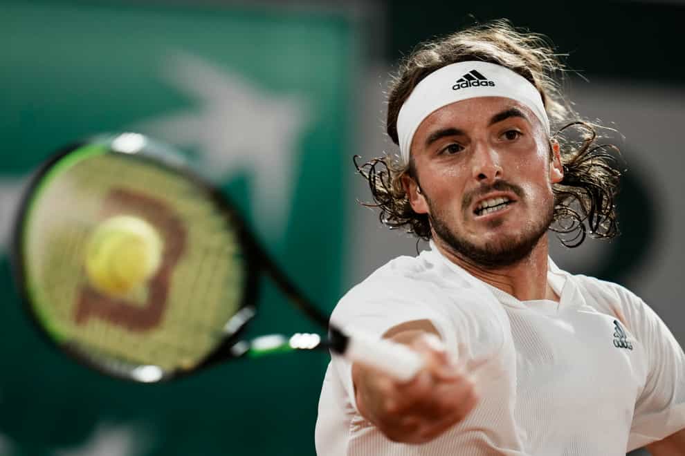 Stefanos Tsitsipas slams a forehand during his French Open quarter-final win over Russia’s Daniil Medvedev