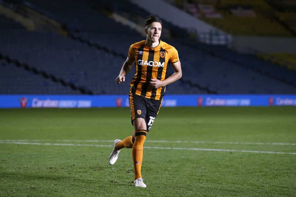 Alfie Jones playing for Hull against Leeds in the Carabao Cup