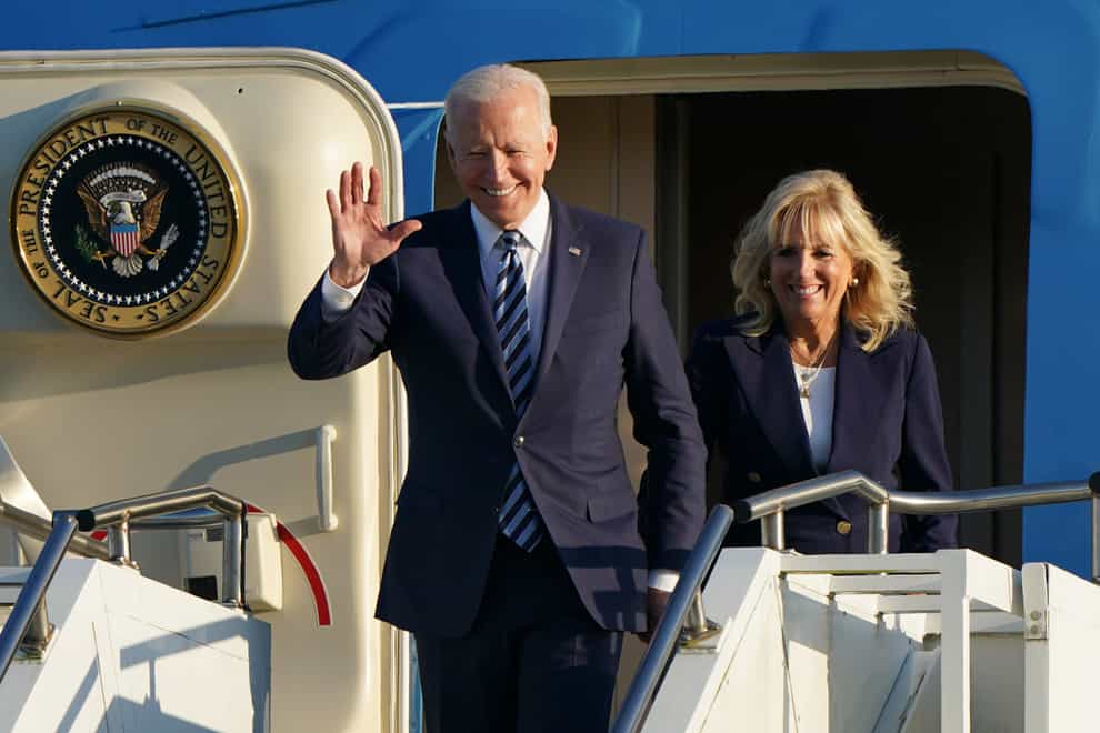 US President Joe Biden and First Lady Jill Biden arrive on Air Force One