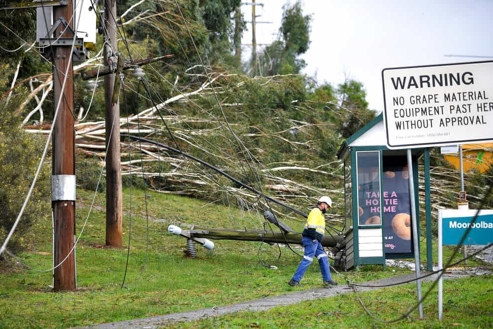 Downed power lines and fallen trees in Melbourne, Australia