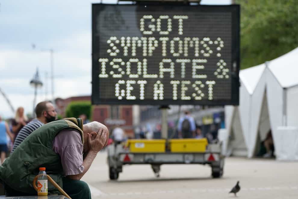 A mobile Covid-19 vaccination centre outside Bolton town hall (Peter Byrne/PA)