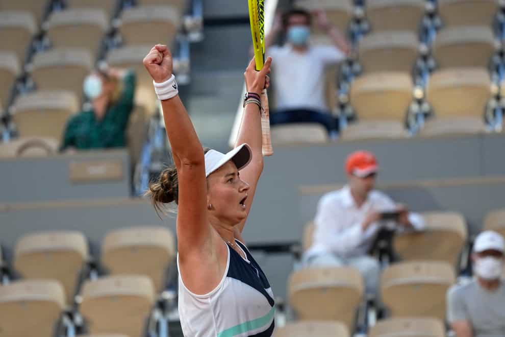 Barbora Krejcikova celebrates a dramatic victory
