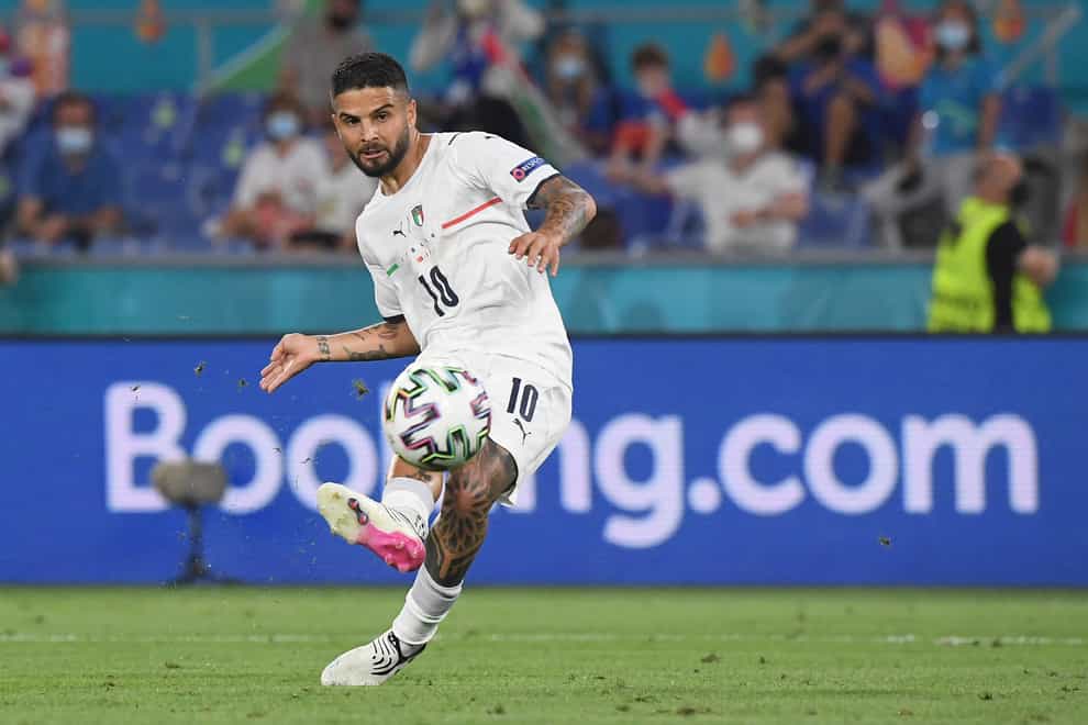 Italy’s Lorenzo Insigne scores his side’s third goal against Turkey in the opening game at Euro 2020