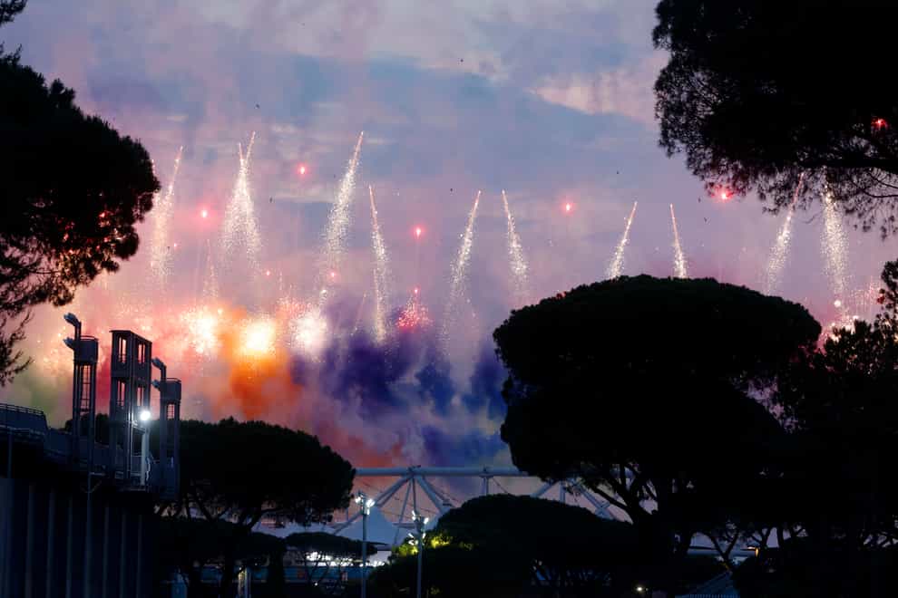 <p>Fireworks illuminate the sky above Stadio Olimpico. Almost a year to the day since Euro 2020 was originally due to start, Rome staged the opening ceremony of the rescheduled tournament</p>