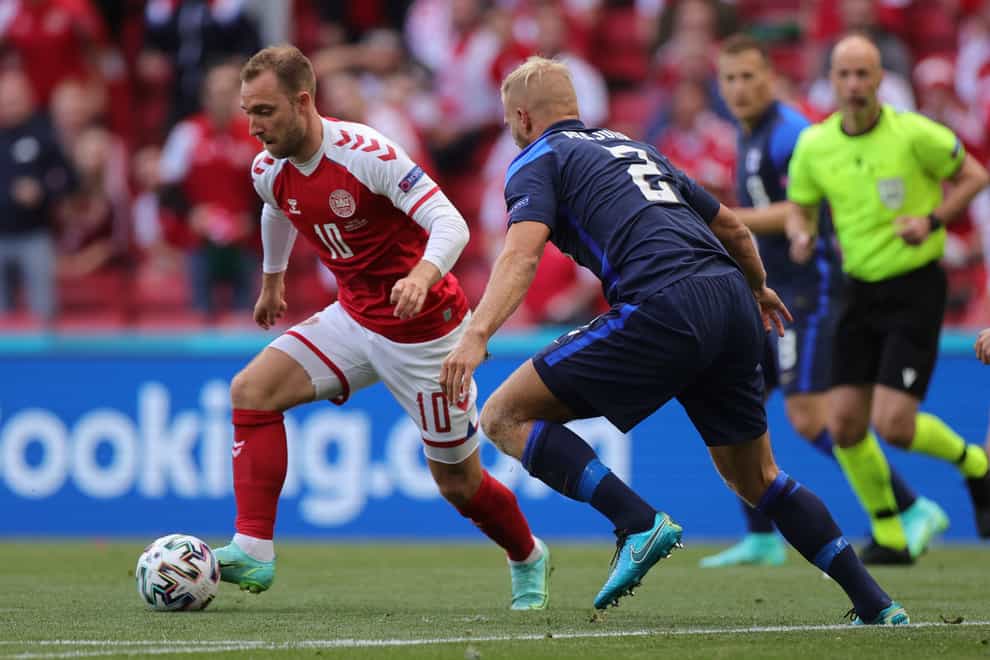 Christian Eriksen, left, collapsed in Denmark's Euro 2020 game against Finland