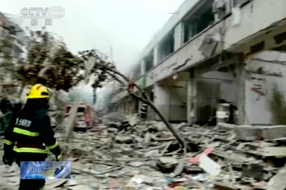 Scene of a gas explosion in Shiyan city in central China's Hubei province