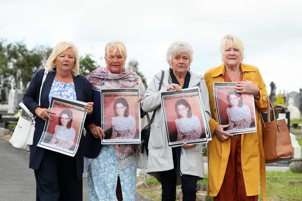 The sisters of Jean Smyth-Campbell, (left to right) Margaret McQuillan, Ann Silcock, Pat Smith and Sheila Denvir, at Milltown cemetery in Belfast