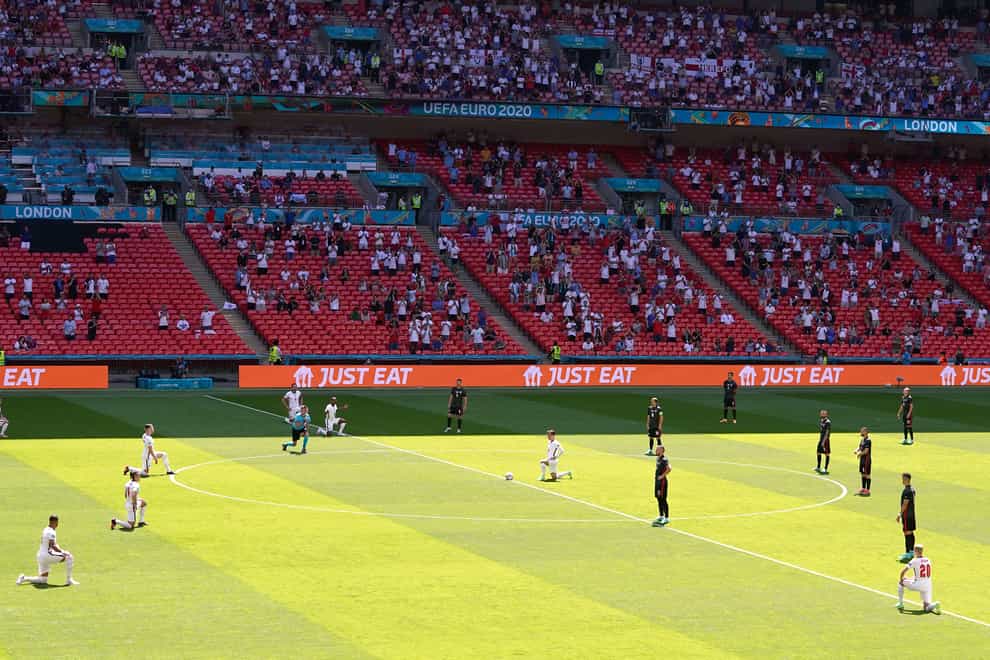 England players participated in the act in protest against racism ahead of their opening match against Croatia on Sunday